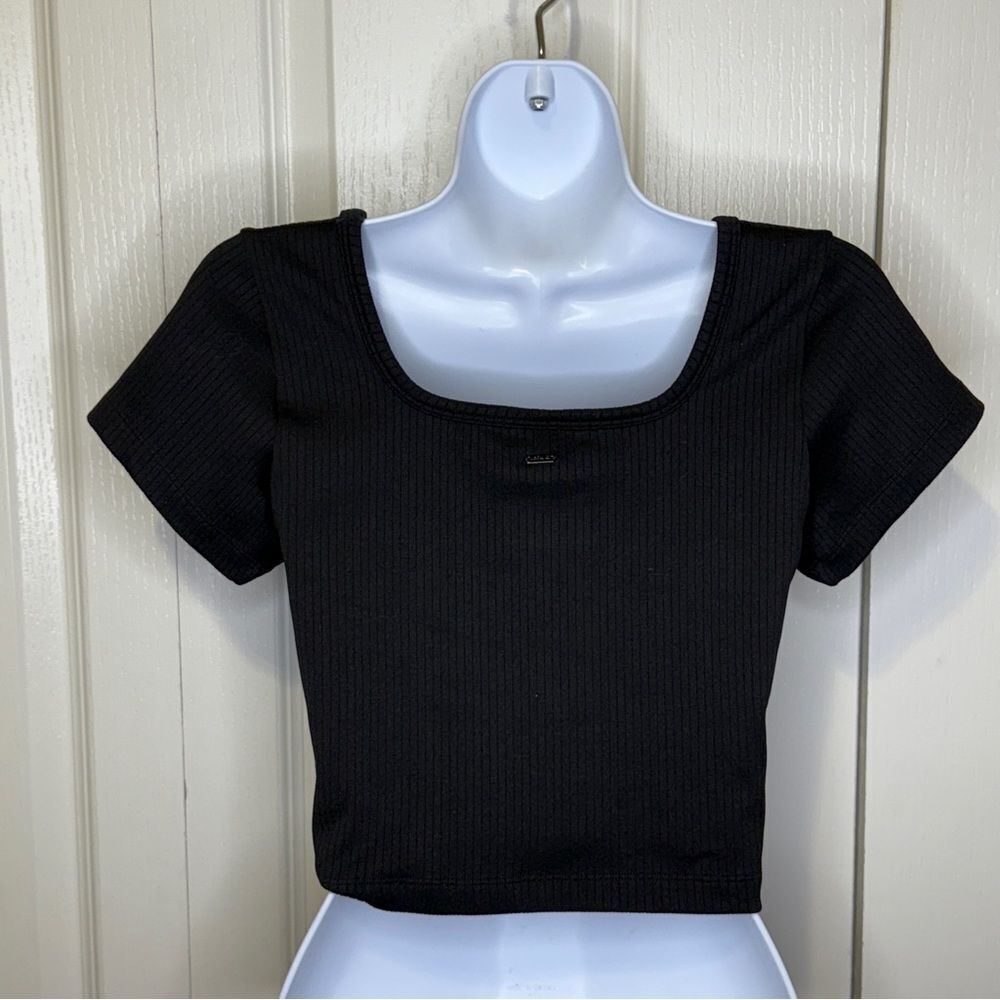 NWT PINK Victoria’s Secret Cropped Ribbed Short Sleeve Shirt Black Size Large - Picture 6 of 12
